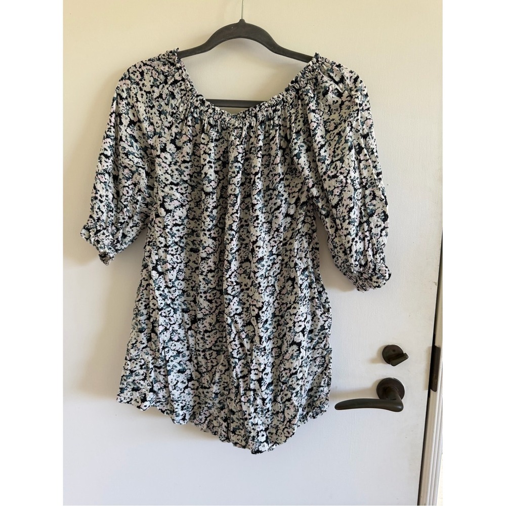 Volcom Floral Romper Off Shoulder 3/4 Sleeve Black White XS